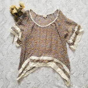 Brette Sandler 100% Silk Rainbow Crochet Lace Trim Blouse Size S